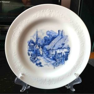 Vintage SCHERZER Bavaria Germany White Blue Transferware Decorative Plate